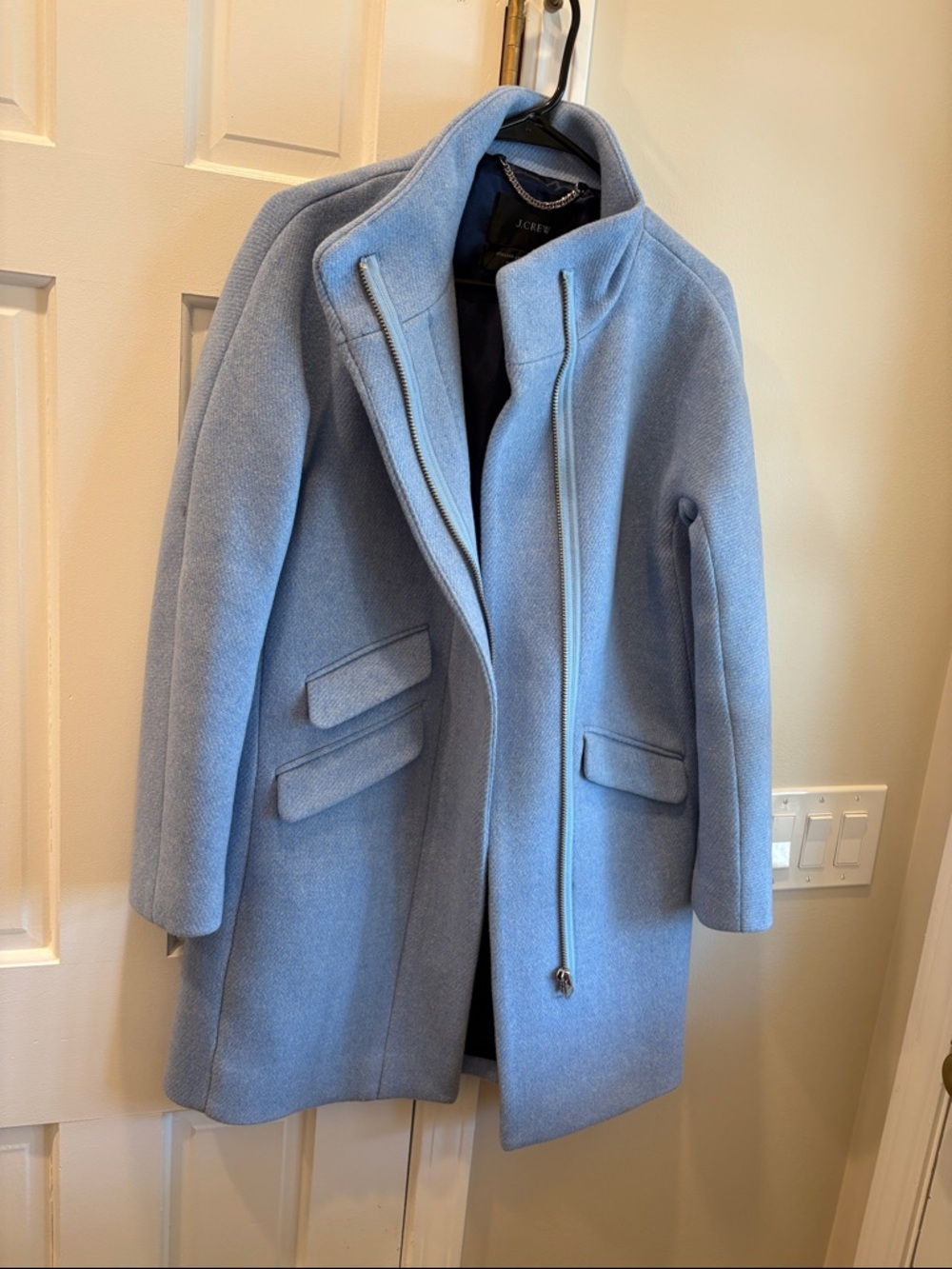 J. Crew Women's Powder Blue Wool Zip-Front Pea Coat